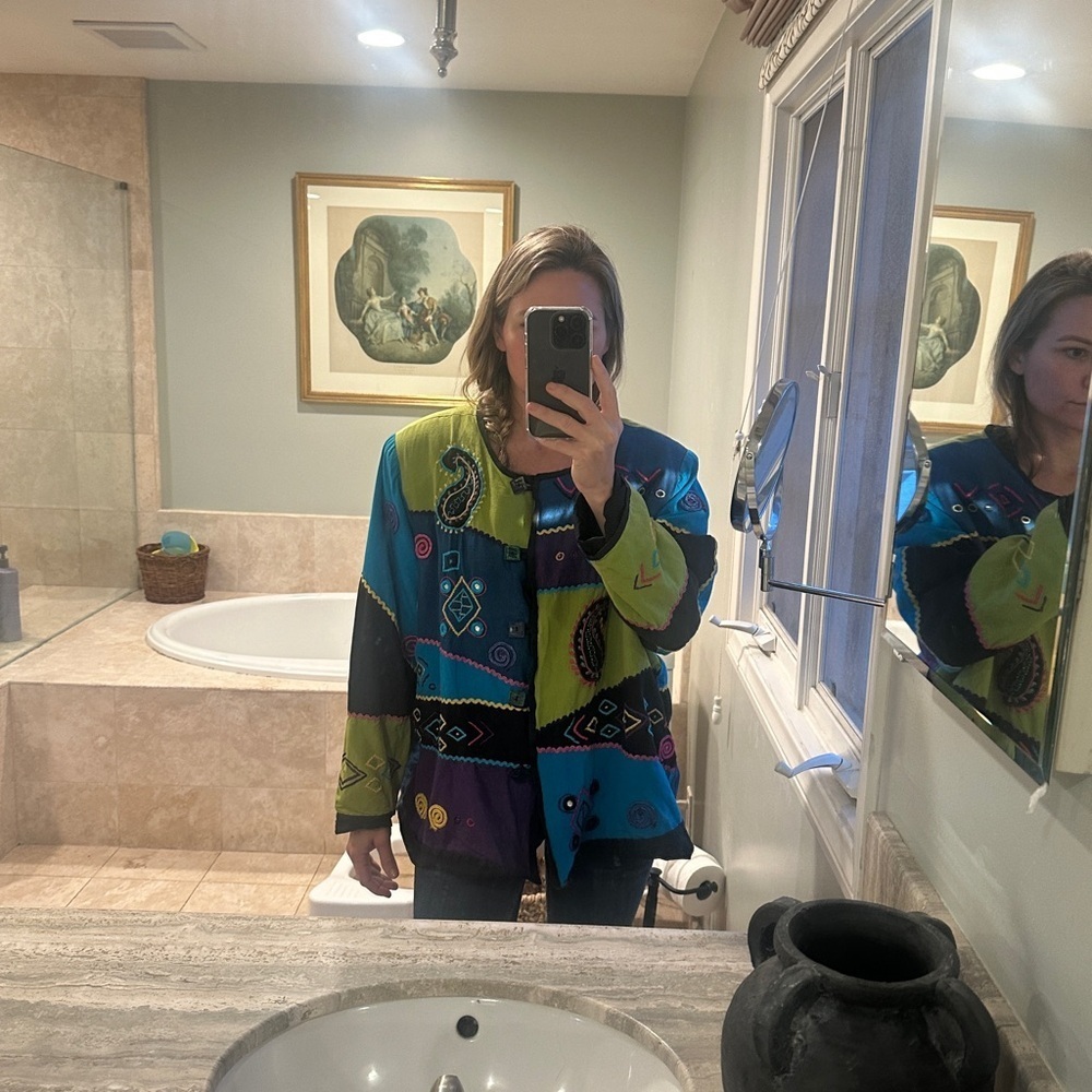 Vintage Indigo Moon Colorful Embroidered Jacket 1X - Picture 4 of 4